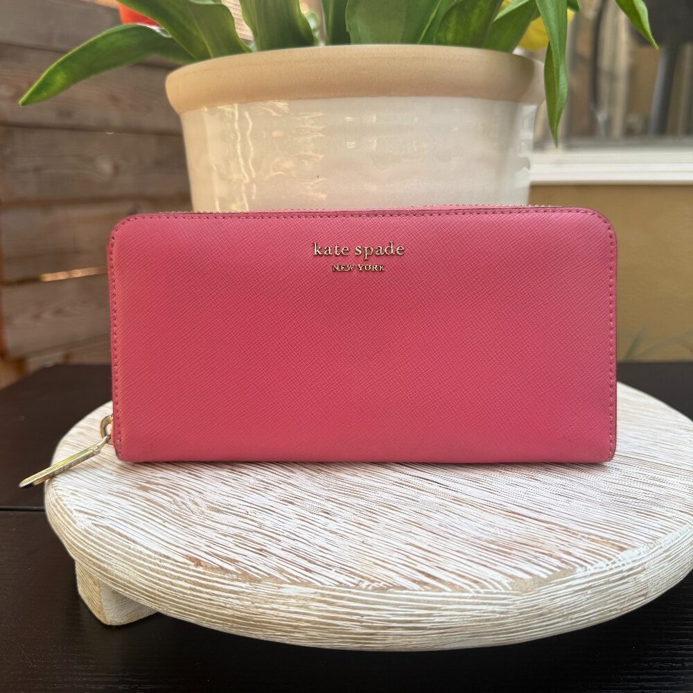 Kate Spade Spencer Zip Around Continental Wallet Leather Pink Preppy Classic